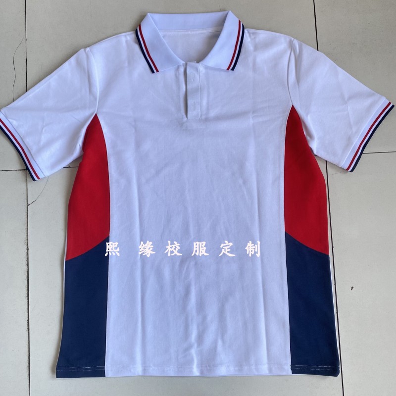 夏季校服半袖上衣红白藏蓝拼接T