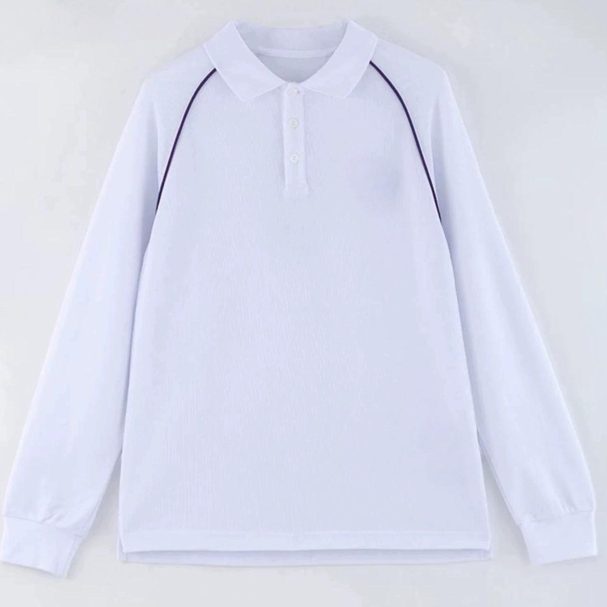 定制上海民办圣华紫竹双语学校四季校服翻领上衣紫色细条纹长袖T