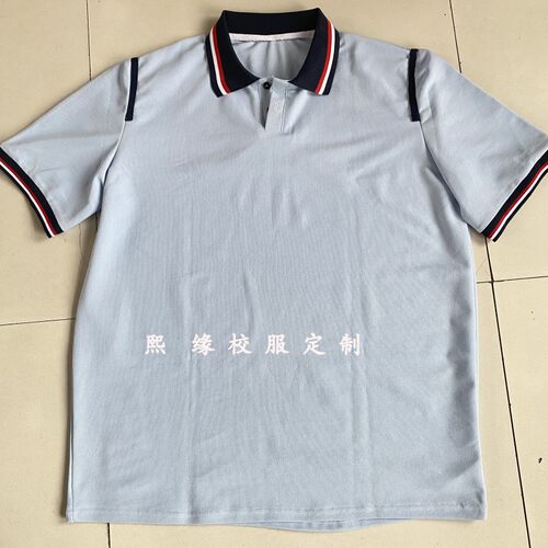 天蓝色藏蓝领中小学生夏季短袖T