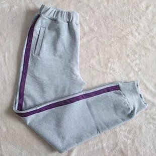 清华附小新款四季通用棉质浅灰色裤子宽2厘米紫色杠长裤运动校裤
