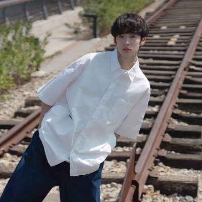 纯色工装短袖衬衫男女生cityboy