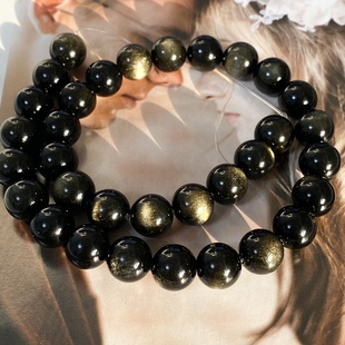 天然金曜石散珠半成品diy手工手链项链饰品配件黑曜石圆珠子串珠