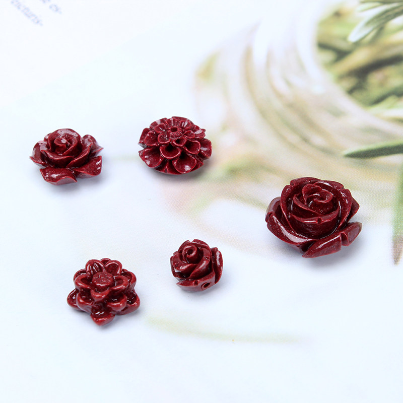 天然朱砂玫瑰花 花朵饰品配件 diy手链隔珠手串圆珠散珠