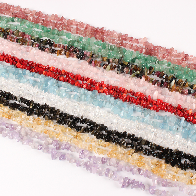 天然水晶碎石原石散珠DIY手链饰品项链发财树材料 黑发晶有孔