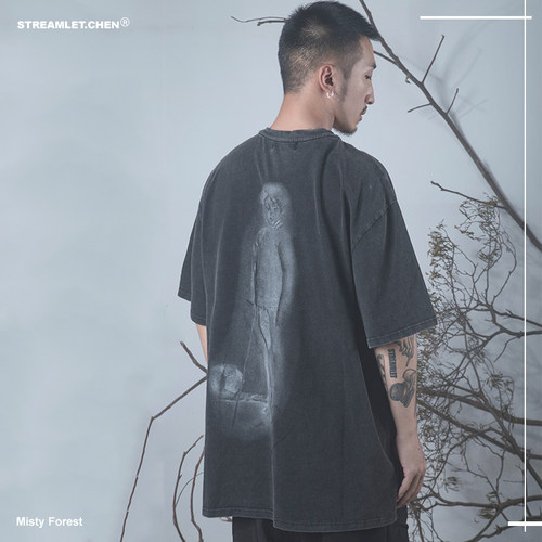 重度水洗做旧童年内心短袖T恤