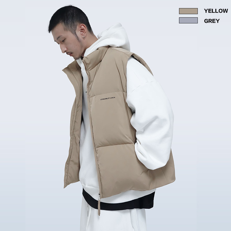 STR:VEST/绗缝线分割「版型修订」男女短版纯色立领羽绒马甲