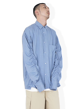 STR 小众浅蓝丝质肌理感衬衫宽松薄款OVERSIZE「弯刀」设计感衬衣