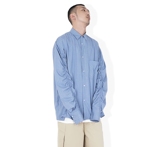 OVERSIZE「弯刀」设计感衬衣 宽松薄款 STR 小众浅蓝丝质肌理感衬衫