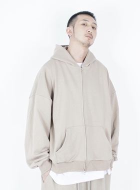 STREAMLET.CHEN:HOODIE/版型修订 落肩男女纯色拉链连帽卫衣开衫