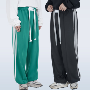 宽腰绳配色系男女宽松运动休闲裤 同面料条纹撞色拼接 PANTS STR