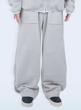 STREAMLET.CHEN:逆向切割线压褶设计 摇粒绒秋冬宽松休闲卫裤长裤