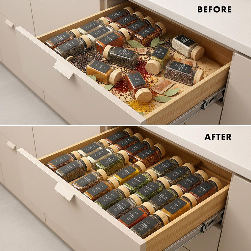 实木香料架家用抽屉内阶梯式调味罐药瓶整理架多层橱柜调料置物架