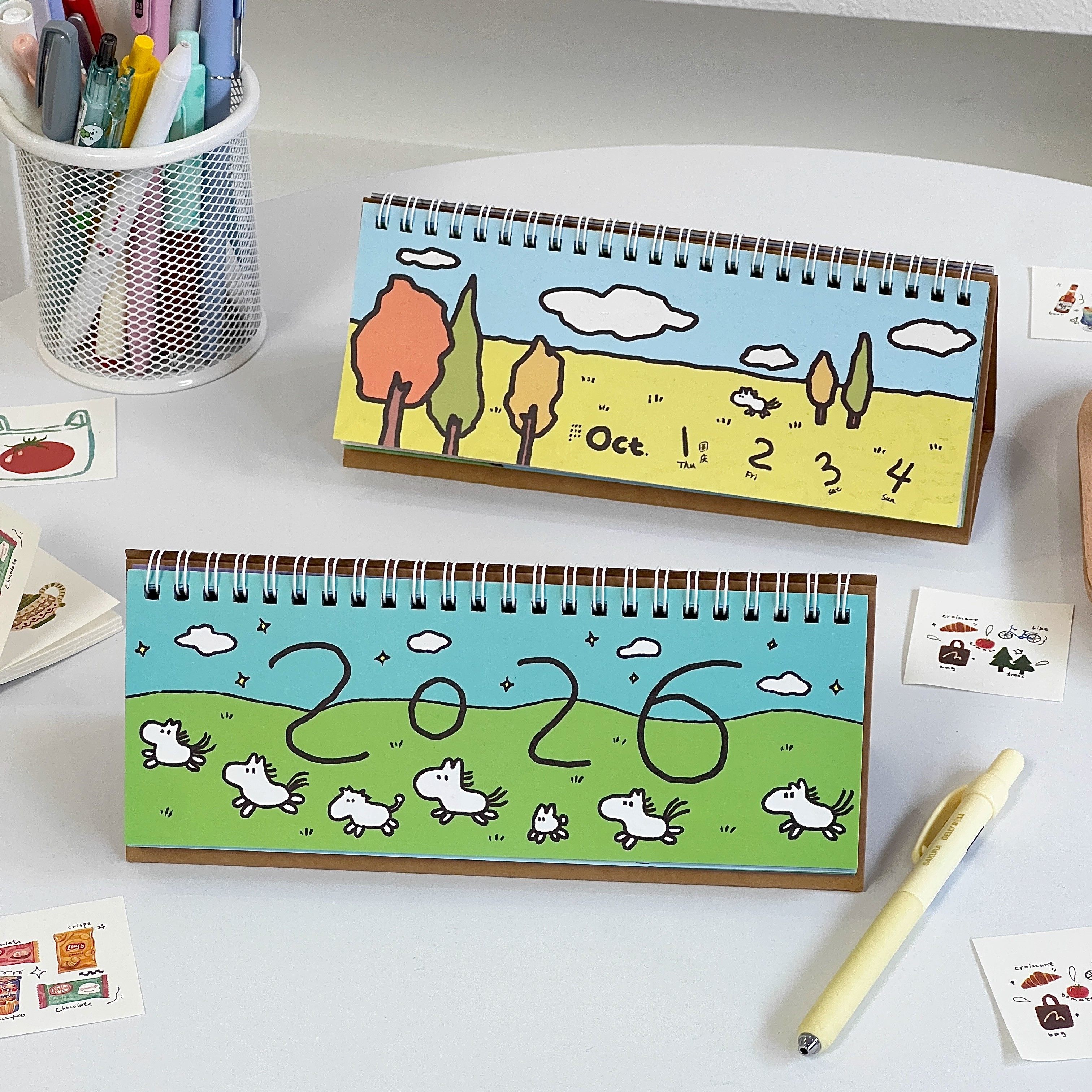 2026年可爱小马台历卡通彩绘风日历学生桌面摆件日程本月历动漫,文具电教/文化用品/商务用品,手帐/日程本/计划本,淘宝优惠券,粉丝福利购,淘宝优惠卷