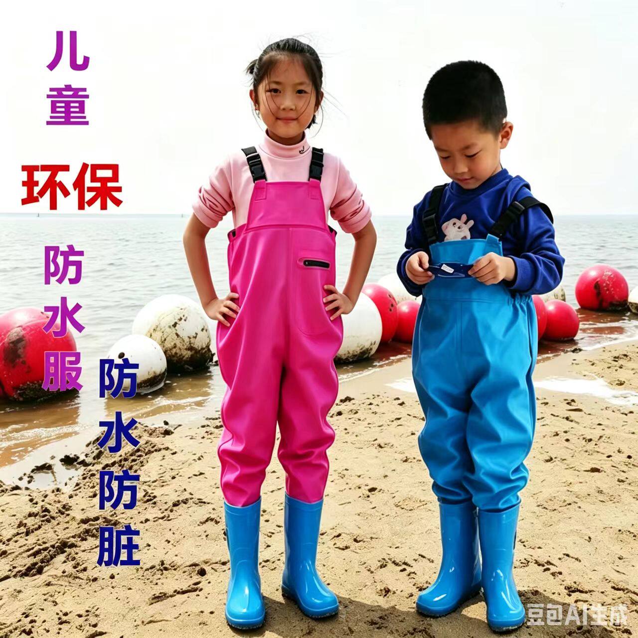 儿童下水连体裤玩水鱼沙滩雨裤图片