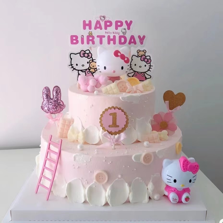 kt猫蛋糕摆件凯蒂猫装饰甜品可爱holleykitty小公主女孩生日配件