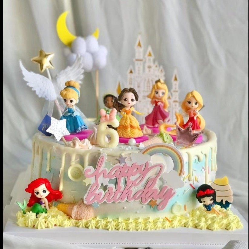 q版迷你小公主摆件白雪睡美人灰姑娘美人鱼蛋糕装饰网红城堡插件