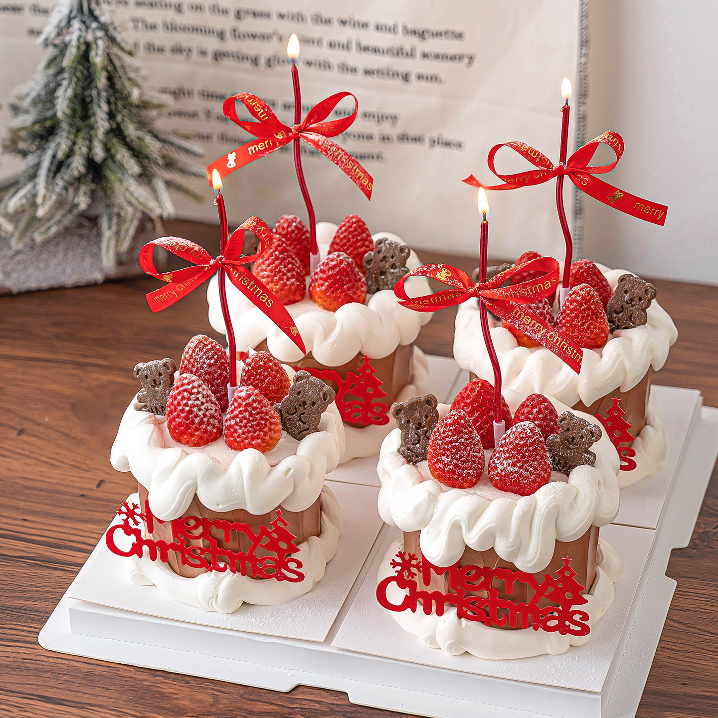 2025圣诞节快乐圣诞老人雪人蛋糕装饰元旦跨年烘焙插牌丝带包装