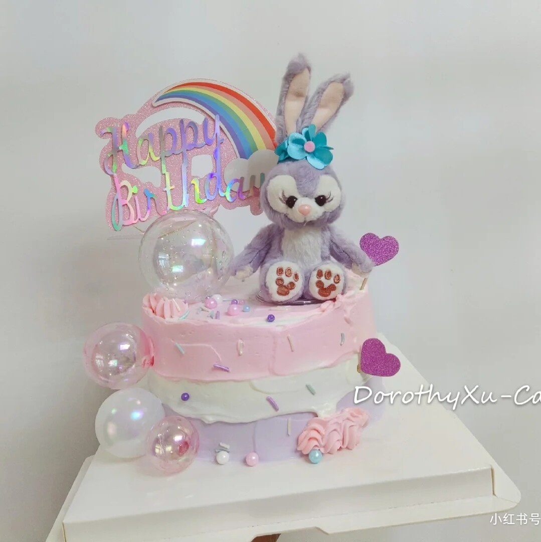 星戴露摆件达菲熊紫色兔子摆件长耳生日蛋糕装饰网红创意紫色甜品