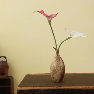 饰花艺摆设 高档手感马蹄莲仿真花客厅餐桌插花摆件陶瓷花瓶干花装