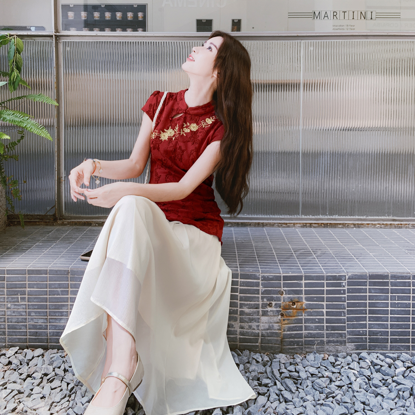 红色新中式国风刺绣印花旗袍连衣裙女夏季高级感气质漂亮礼服长裙