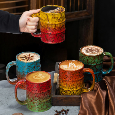 跨境热卖窑变油桶杯大容量陶瓷马克杯创意咖啡杯个人水杯FCM报告