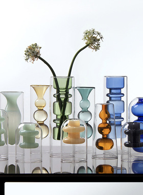 全新创意欧式双层内结玻璃花瓶 家居饰品水培插花器摆件