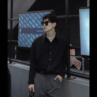 中性 超有质感 复古派对INDExACORN意式 高级感长尖领天丝黑色衬衫