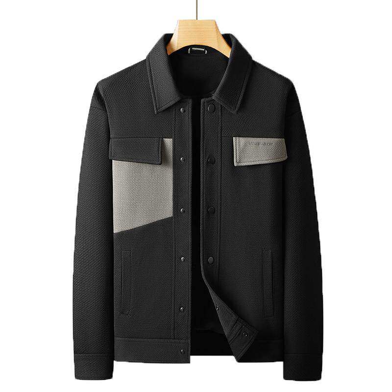 2025加肥加大码中年男士外套翻领春秋新款宽松上衣休闲呢子夹克