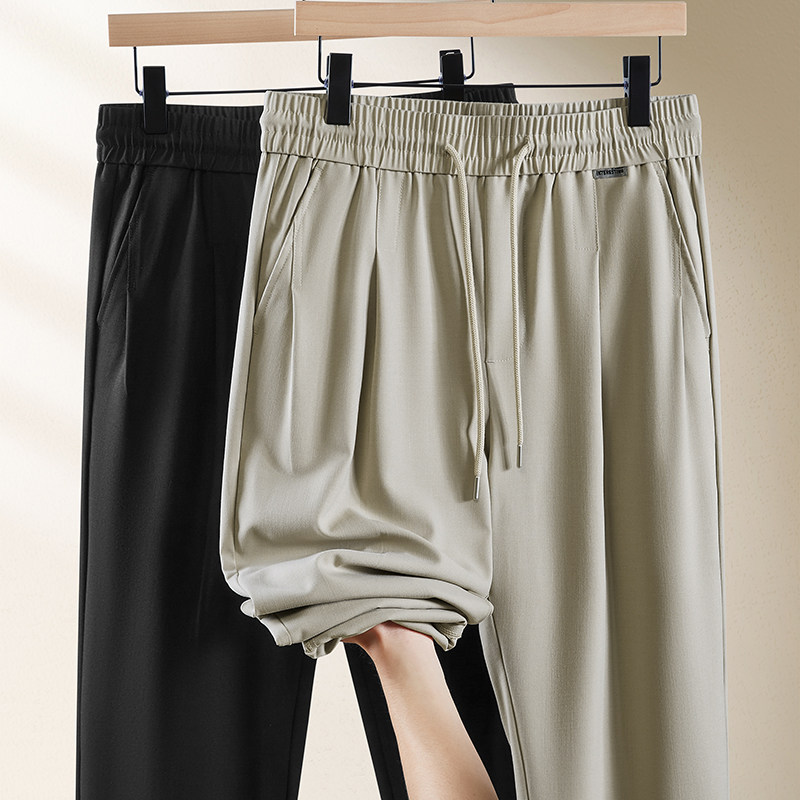 加肥加大2026春夏男士亚麻休闲裤宽松直筒长裤松紧腰抽绳大码裤子