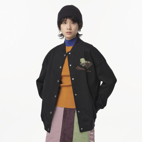 MOVEUP幻走2024冬季新款.FUN系列加绒棒球领格纹绣花短款外套女