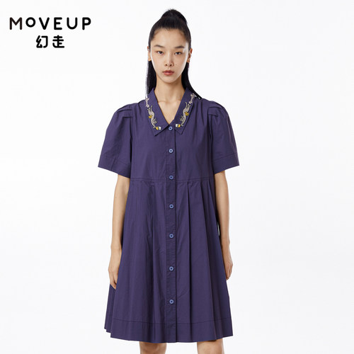 MOVEUP幻走2023春季新款.FUN系列 动物绣花插袋设计师纯棉连衣裙
