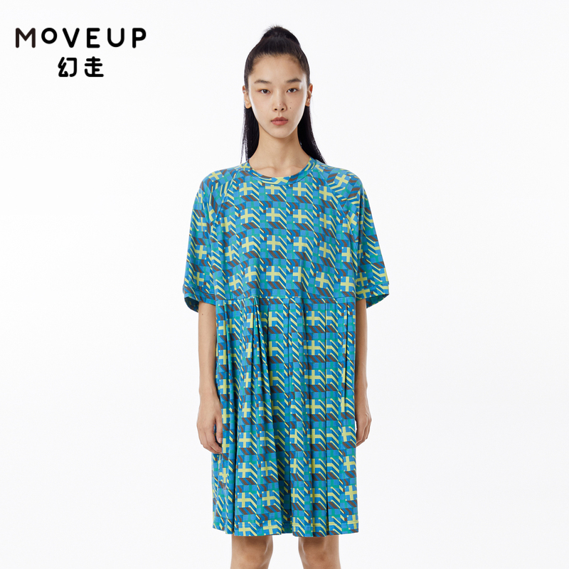 MOVEUP幻走2023春季新款.FUN系列 圆领纯棉印花设计师针织连衣裙