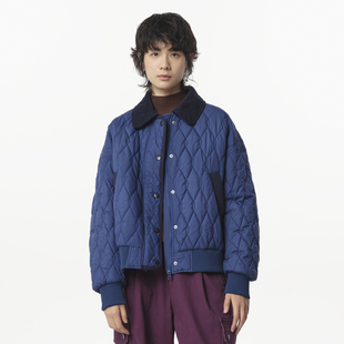 MOVEUP幻走2024冬季新款.FUN系列翻领撞色包边绣花短款棉服外套女