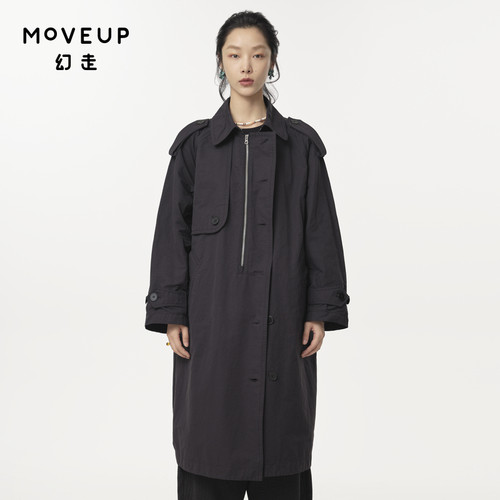 MOVEUP幻走2024秋季新款.FUN系列大翻领单排扣设计师长款外套女