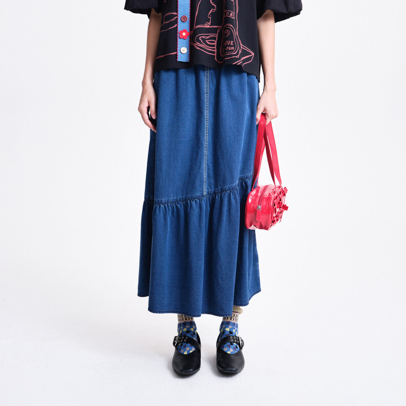 MOVEUP幻走2026春季新款.FUN系列莱赛尔松紧腰斜向分割过膝半身裙,女装/女士精品,半身裙,淘宝优惠券,粉丝福利购,淘宝优惠卷