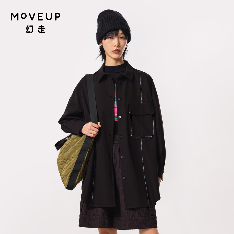 MOVEUP幻走2023秋季新款.FUN系列 撞色米粒绣设计师中长款衬衫女