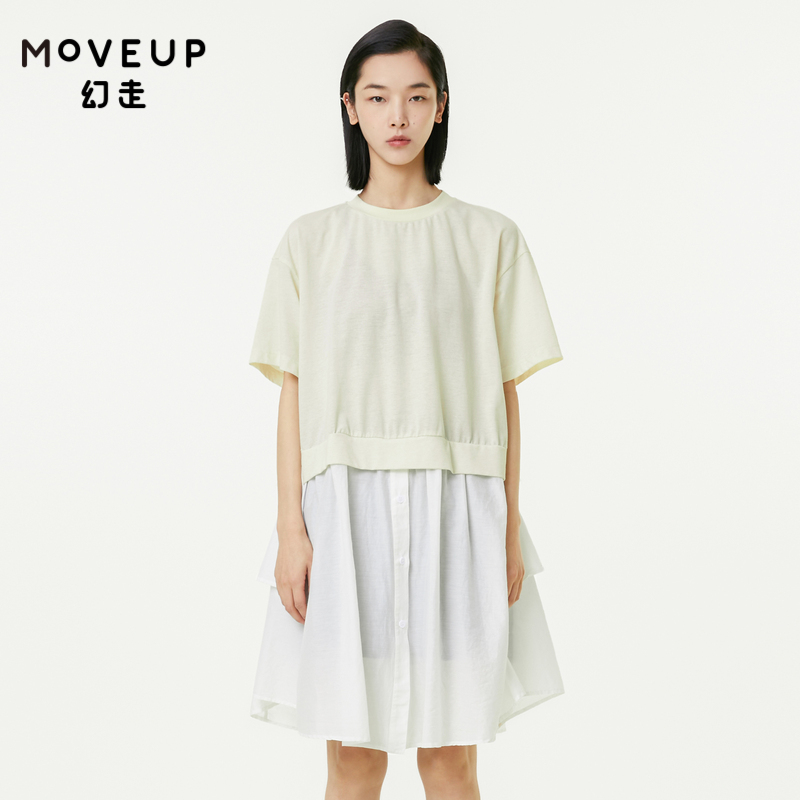 【商场同款】MOVEUP幻走2022夏季新款 圆领撞布设计师针织连衣裙