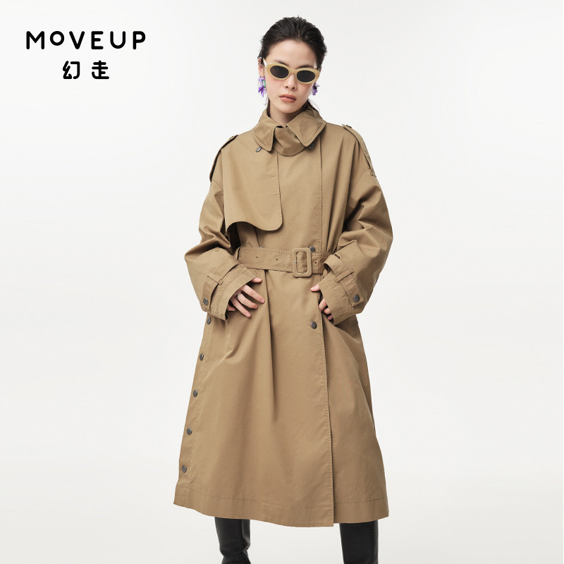 MOVEUP幻走2024秋季新款.FUN系列可调节腰带帅气长款风衣外套女