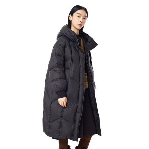 MOVEUP幻走2024冬季新款.FUN系列连帽双开拉链过膝长款羽绒服女厚