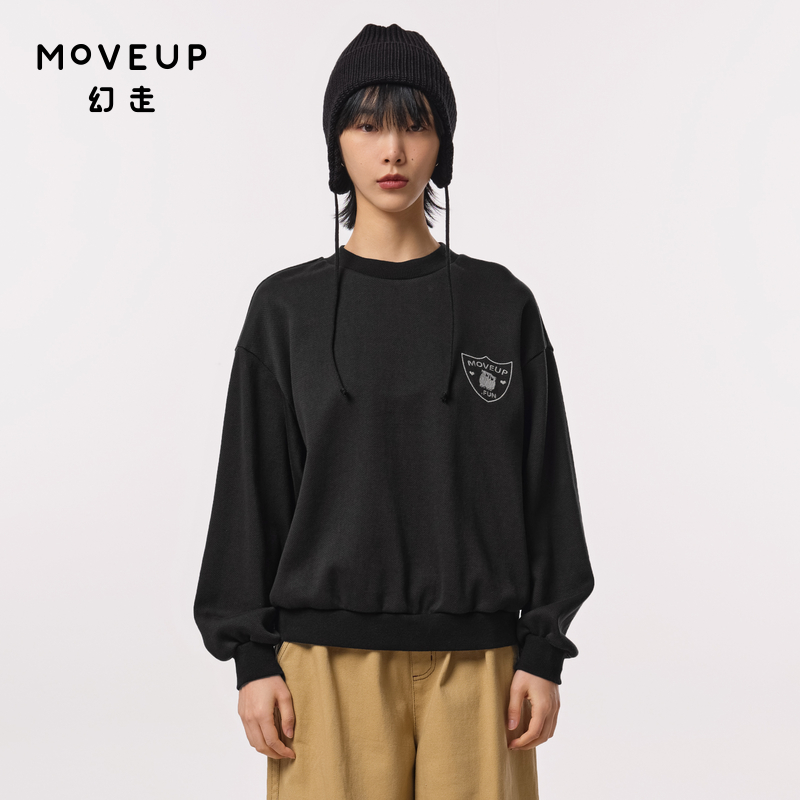 MOVEUP幻走2023秋季新款.FUN系列 圆领落肩设计师绣花短款卫衣女