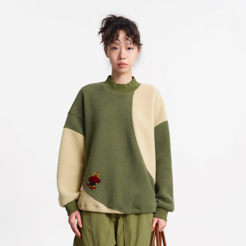 MOVEUP幻走2025冬季新款.FUN系列半高领绣花下脚抽丈根短款卫衣女