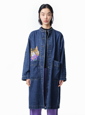 MOVEUP幻走2025春季新款.FUN系列纯棉贴布绣花大贴袋牛仔外套女