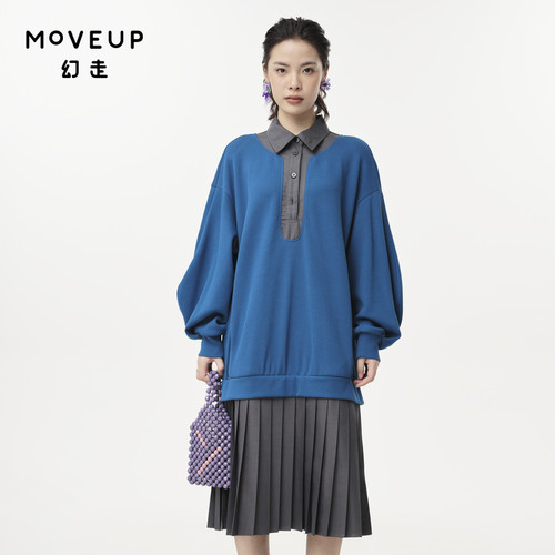 MOVEUP幻走2024秋季新款.FUN系列假两件撞色压褶设计师针织连衣裙