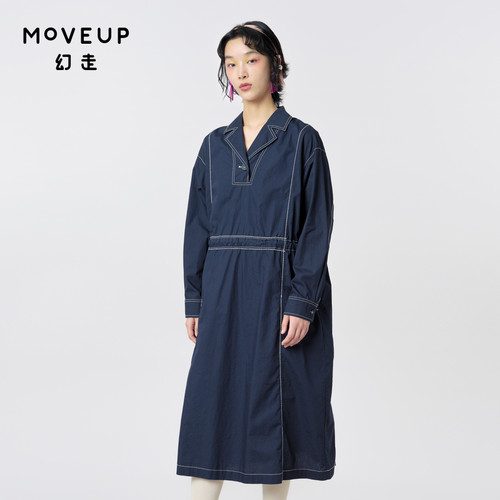 MOVEUP幻走2023秋季新款.FUN系列 撞色装饰线口袋设计师连衣裙