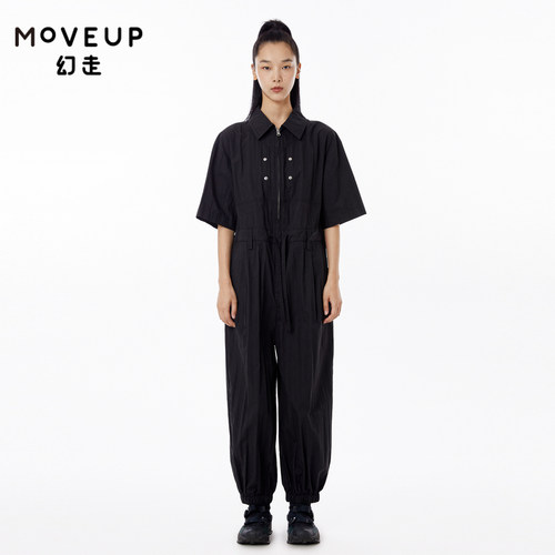 MOVEUP幻走2023春季新款.FUN系列翻领拉链口袋设计师工装连体裤女