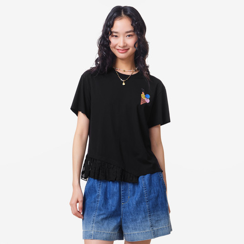 MOVEUP幻走2026夏季新款.FUN系列圆领印花异形下摆短款T恤女