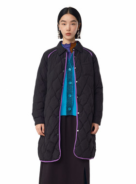MOVEUP幻走2024冬季新款.FUN系列翻领撞色织带开衩长款羽绒服女