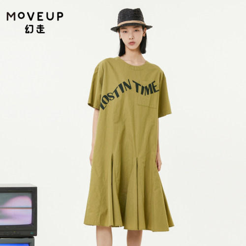 【商场同款】MOVEUP幻走2022夏季新款 圆领字母印花设计师连衣裙