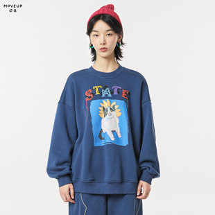 MOVEUP幻走2023冬季新款.FUN系列加绒印花绣花设计师短款卫衣女