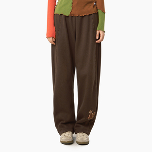 MOVEUP幻走2024冬季新款.FUN系列松紧腰口袋猫咪绣花休闲直筒裤女